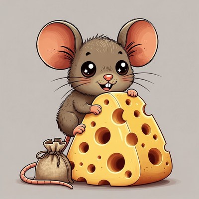 Cute mouse eating cheese