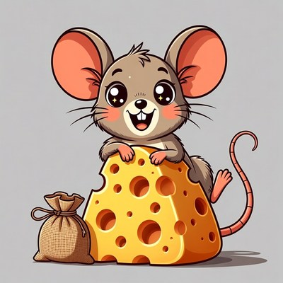 Cute mouse eating cheese