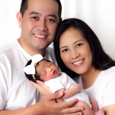 Asian family holding newborn baby