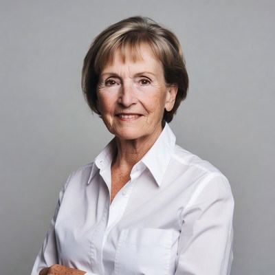 Smiling senior woman in white shirt