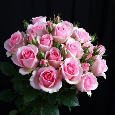 Pink Roses Bouquet on Black Background