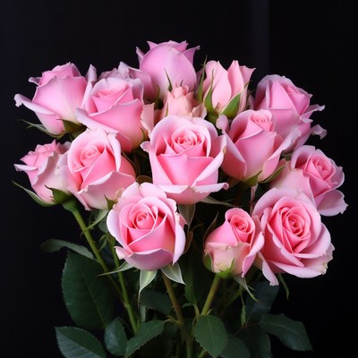 Pink Roses Bouquet on Black Background