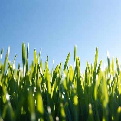 Fresh green grass under blue sky