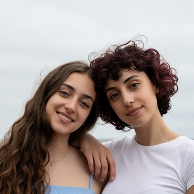 Two young women smiling together