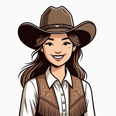 Asian woman in cowboy hat
