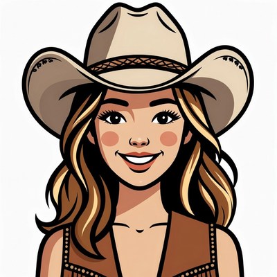 Cartoon woman wearing cowboy hat
