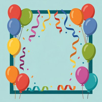 Colorful Balloons and Streamers Frame