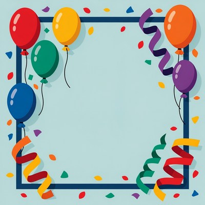 Colorful Balloons and Confetti Border