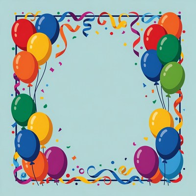 Colorful Balloons and Streamers Border