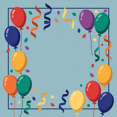 Colorful Balloons and Streamers Border