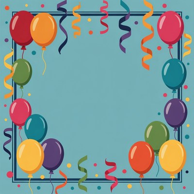 Colorful Balloons and Streamers Border