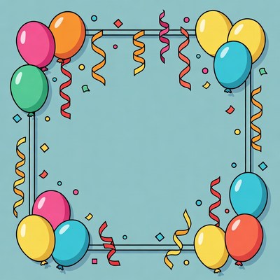 Colorful Balloons and Streamers Frame
