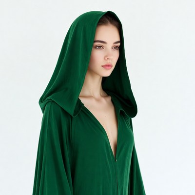 Woman in green hooded robe