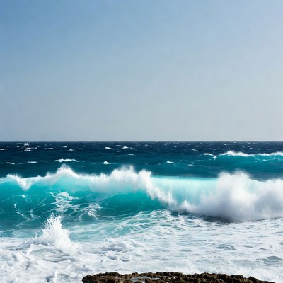 Crashing turquoise ocean waves on rocks