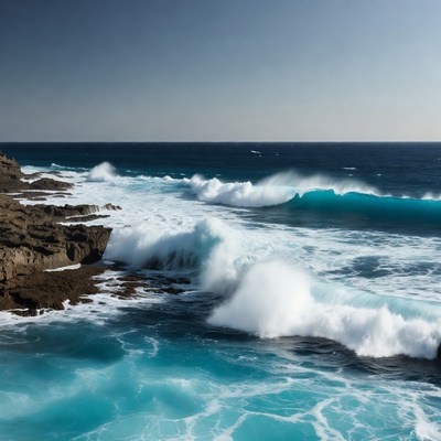 Ocean Waves Crashing on Rocks