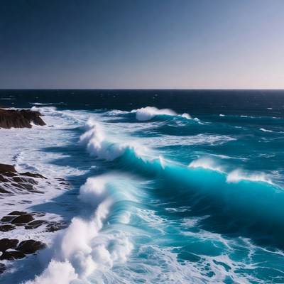Ocean Waves Crashing on Rocks