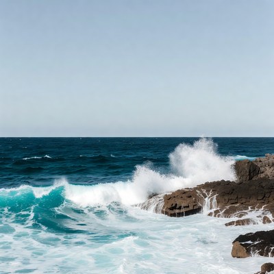 Ocean Waves Crashing on Rocks