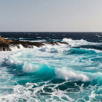 Ocean Waves Crashing on Rocks