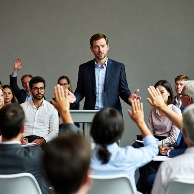 Man speaking at business meeting