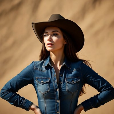 Woman in cowboy hat desert pose