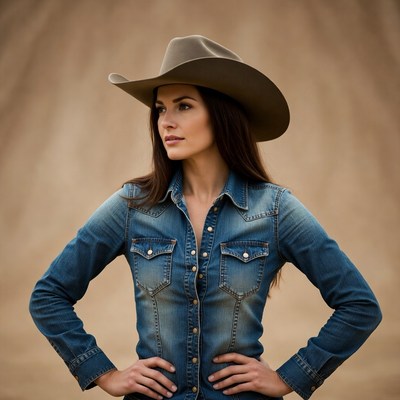 Woman in cowboy hat and denim shirt