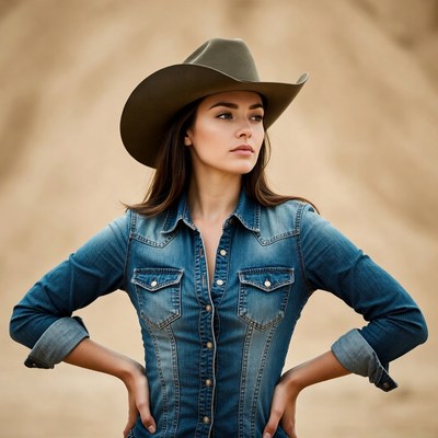 Woman in cowboy hat on sand dunes