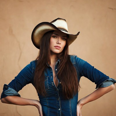 Woman in cowboy hat and denim shirt