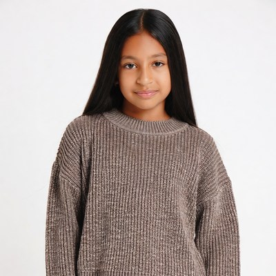 Asian girl in brown knit sweater