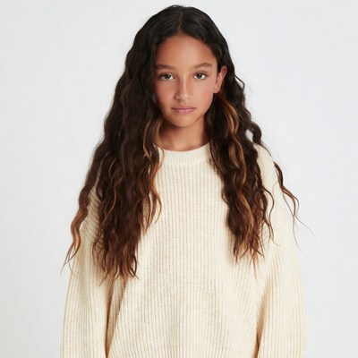 Teen girl with wavy brown hair