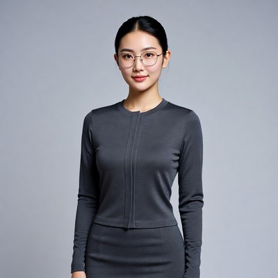 Asian woman in gray business suit