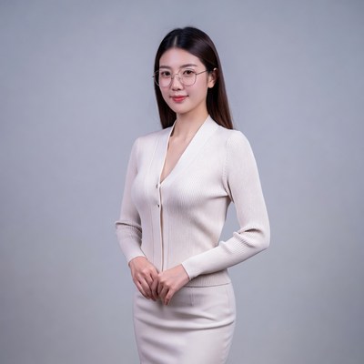 Asian woman in beige office suit