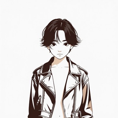 Anime boy in open leather jacket