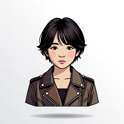 Asian girl in leather jacket illustration