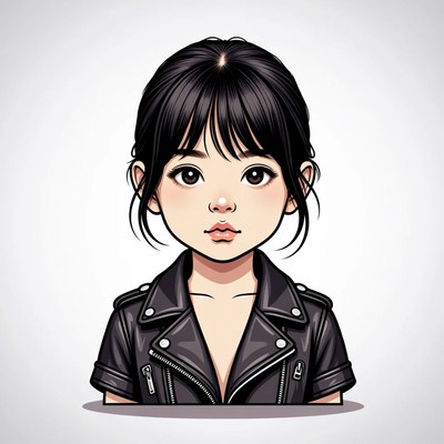 Asian girl in leather jacket illustration