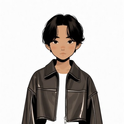 Asian boy in leather jacket