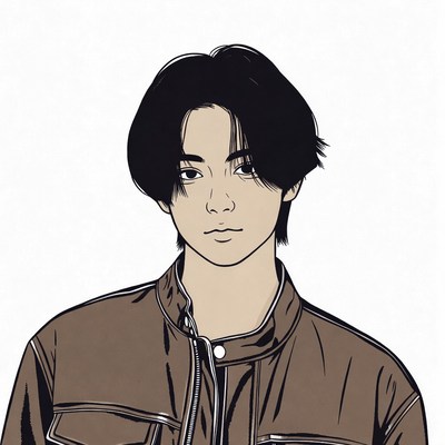 Asian man in brown leather jacket illustration