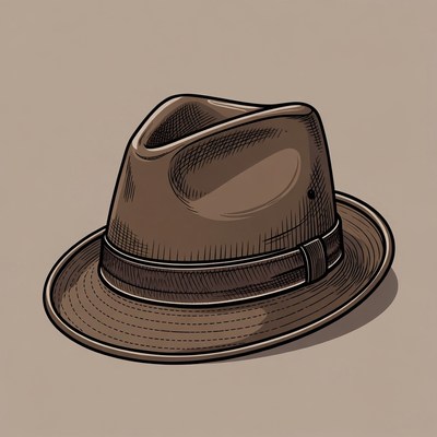 Brown fedora hat illustration