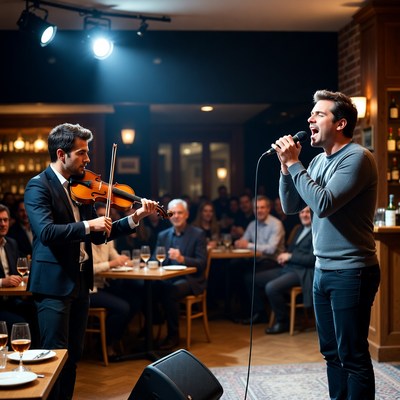 Man violinist and singer performing live