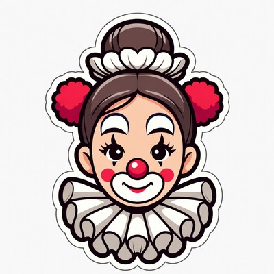 Female Clown Illustration with Red Pom Poms