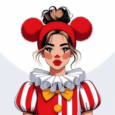 Woman in red clown costume