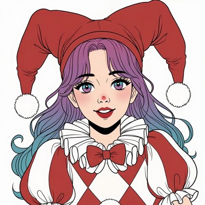 Anime girl in red jester hat