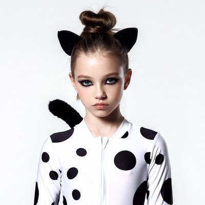 Girl in black and white cat costume