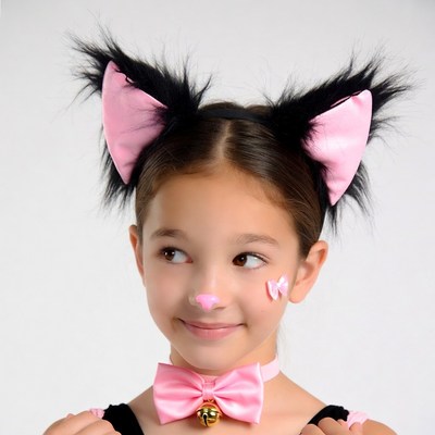 Girl in pink cat ears costume