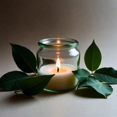 Green Leaves Around Lit Candle