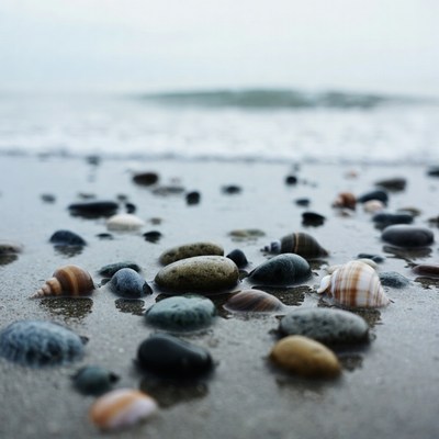 Seashells and pebbles on beach