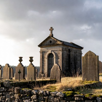 Old stone mausoleum in cemetery