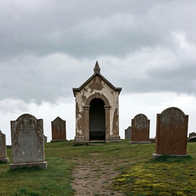 Old chapel surrounded by gravestones