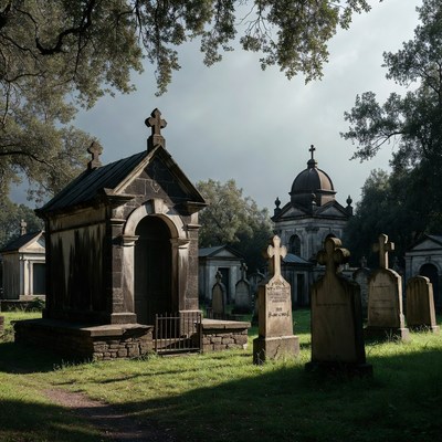 Old Cemetery with Mausoleums and Crosses