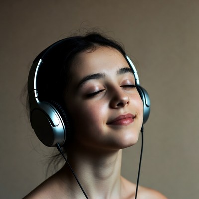 Girl listening to music with headphones