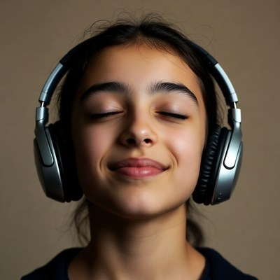 Girl listening to music with headphones